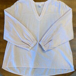 Old Navy Pink/White Stripe Linen Blend Split-Neck Blouse for Women Large NWOT!